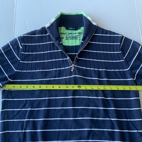 ERMENEGILDO ZEGNA - ZEGNA SPORT Navy & White Striped Sweater Quarter Zip Size L - Picture 8 of 14